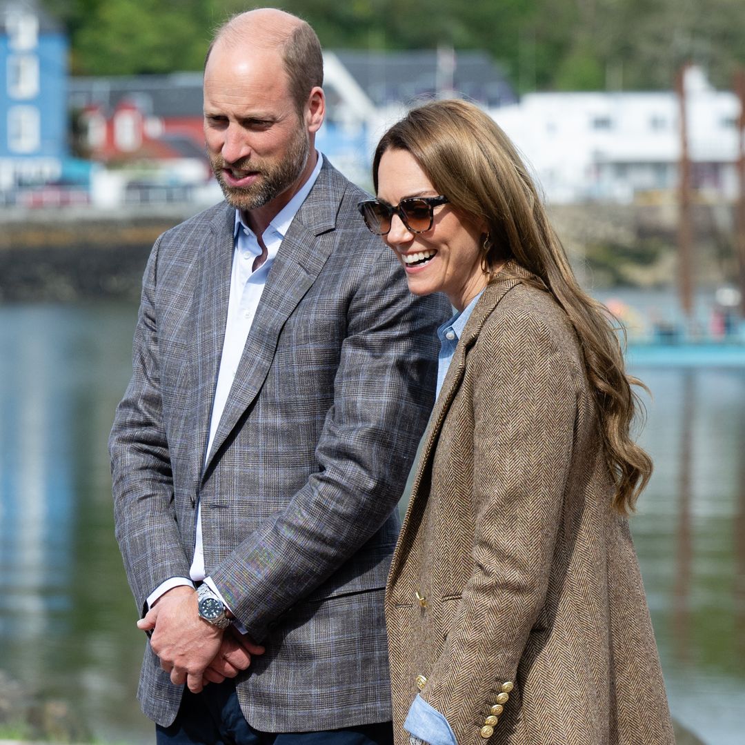 Prince William, Prince of Wales, known as the Duke of Rothesay when in Scotland and Catherine, Princess of Wales, known as the Duchess of Rothesay when in Scotland visit to a local market on April 29, 2025 in Tobermory, Scotland. The Prince and Princess of Wales are on a two-day visit to the Isles of Mull and Iona on the 29th and 30th of April to engage with rural island communities. During their time on the islands, they will connect with local residents, highlighting the value of social bonds and underscoring the importance of safeguarding and advocating for the natural environment. (Photo by Samir Hussein/WireImage)