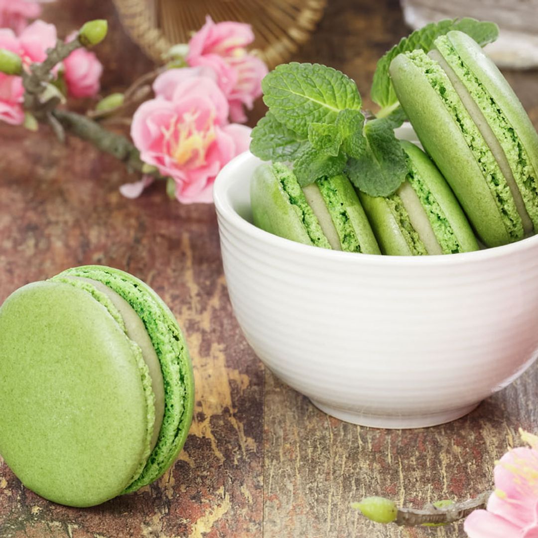 'Macarons' de té matcha y crema de vainilla