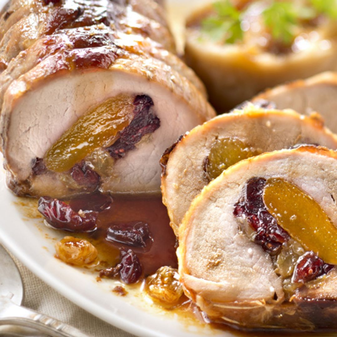 Solomillo de cerdo relleno de pasas y orejones