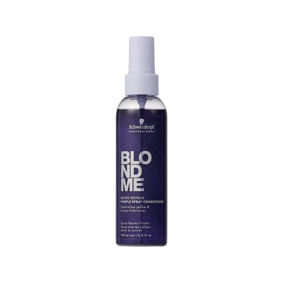 BLONDME Care Purple Spray Conditioner, de Schwarzkopf Professional (24,31 euros en Douglas), un acondicionador sin aclarado que revitaliza el cabello rubio gracias a su Tecnología Bond Repair, fortalece la melena, aporta un brillo natural y neutraliza los tonos amarillentos. 
