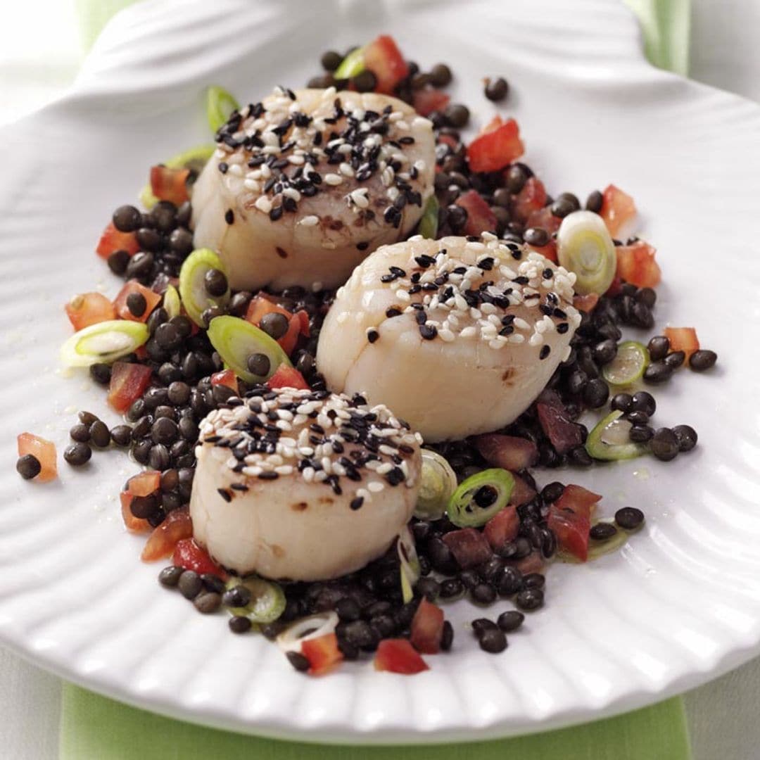 Ensalada de lentejas y vieiras