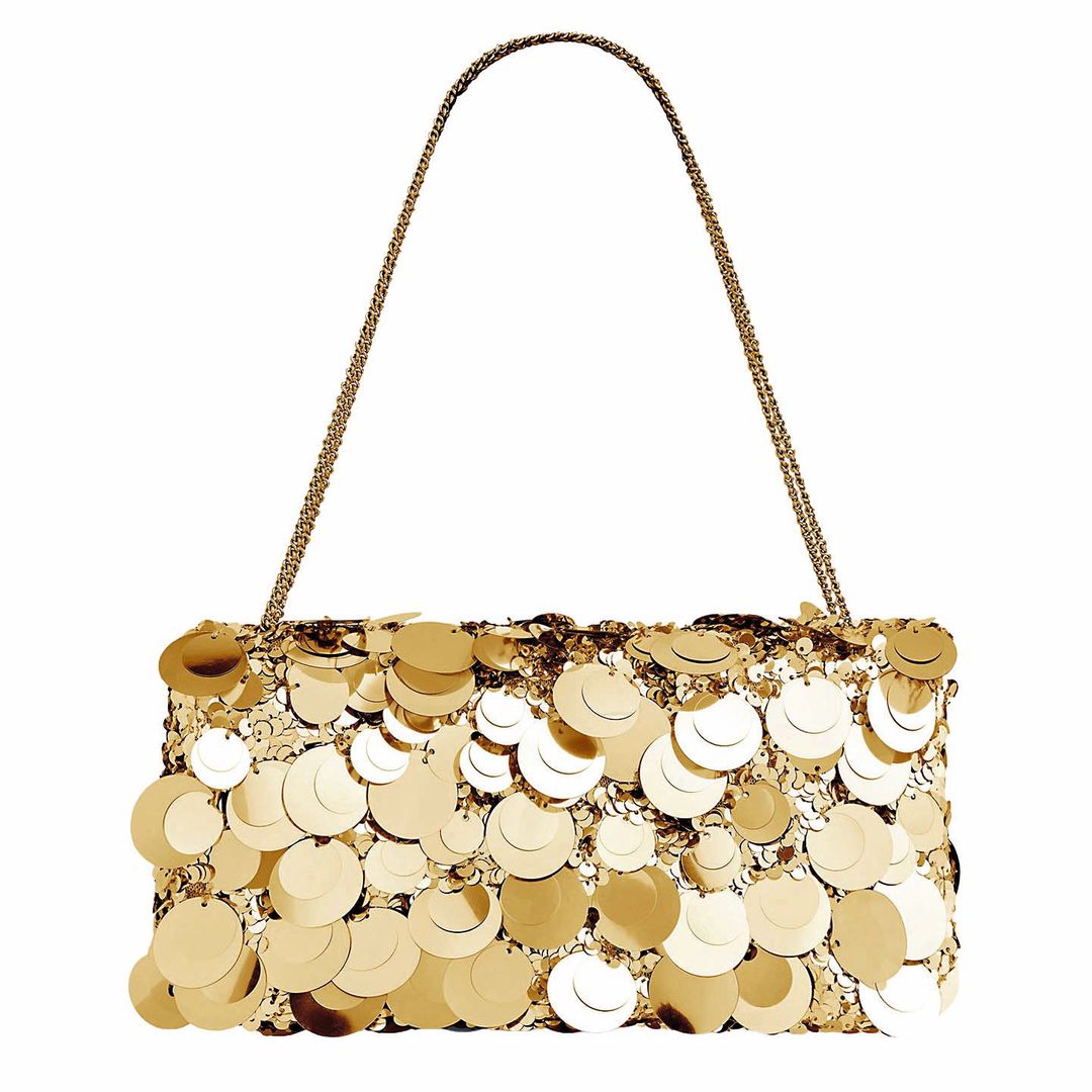 Bolso con maxilentejuelas doradas (c.p.v.), de Rabanne