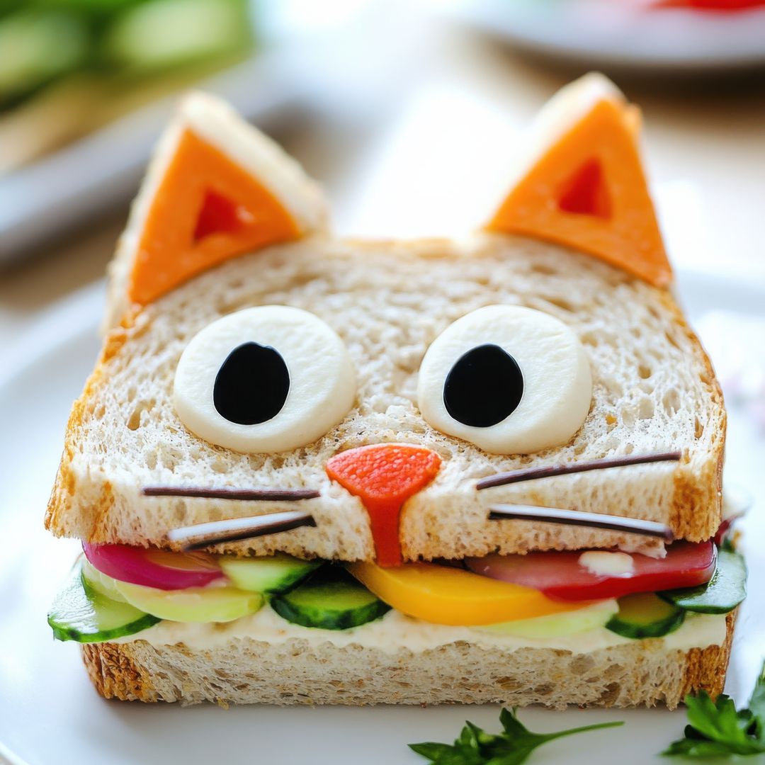 Sándwich 'gatuno' vegetal con queso, ¡receta infalible para los más peques!