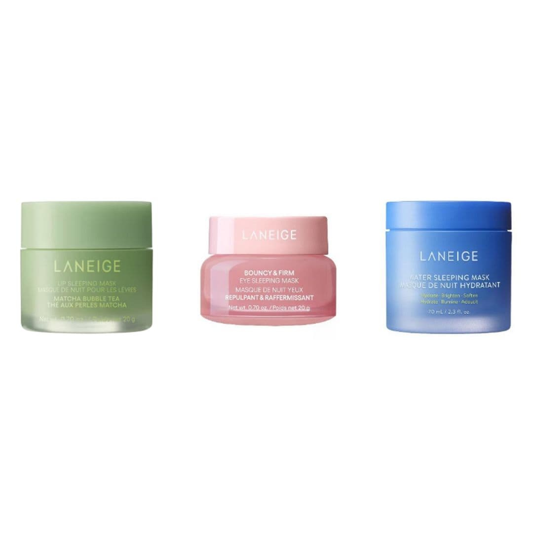 Matcha Bubble Tea Lip Sleeping Mask, Bouncy & Firm Eye Sleeping Mask y Water Sleeping Mask, de Laneige