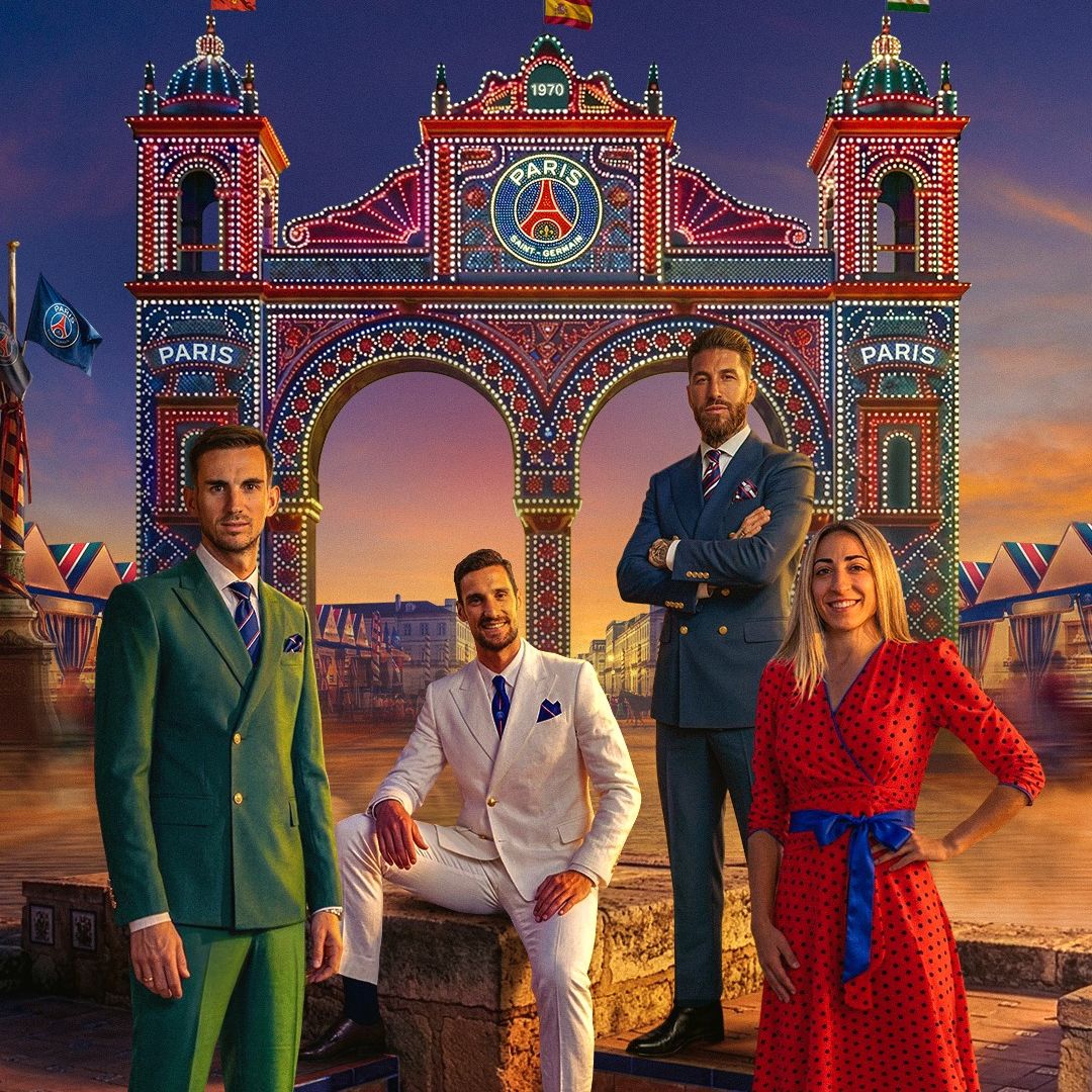 Sergio Ramos, Olga Carmona, Sergio Rico y Fabián Ruiz protagonizan la imagen del PSG que ha revolucionado la Feria de Abril
