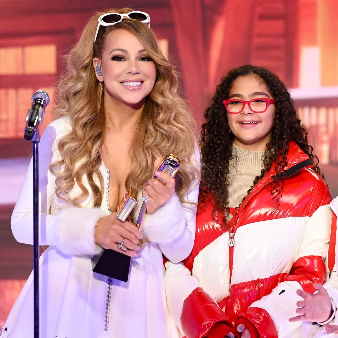 Mariah Carey accepts the Billboard Chart Achievement Award for "All I Want For Christmas Is You" alongside her children, Monroe Cannon and Moroccan Scott Cannon at the 2023 Billboard Music Awards at Culver Studios in Culver City, California. The show airs on November 19, 2023 on BBMAs.watch. (Photo by Gilbert Flores/Penske Media via Getty Images)