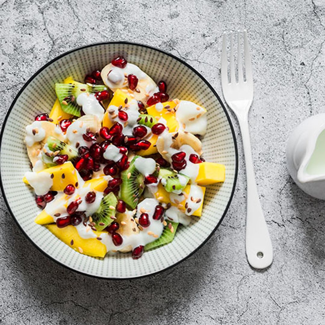 Macedonia con yogur de coco