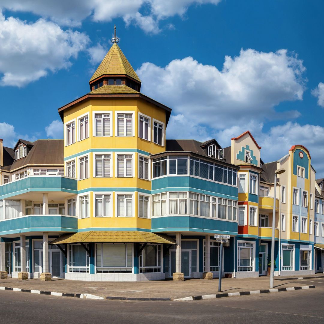Edificios coloridos de Swakopmund, Namibia, Africa.