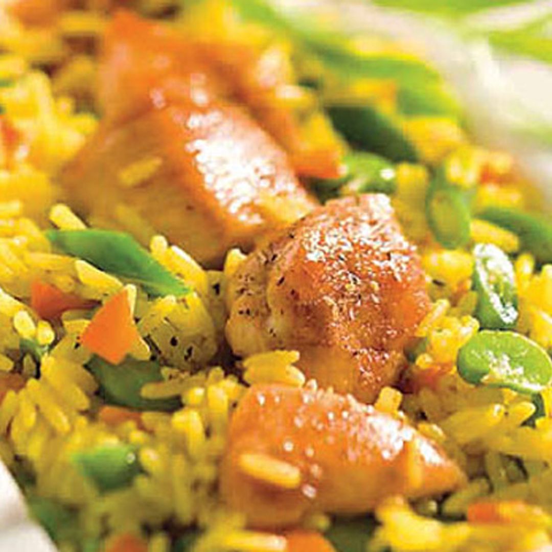 Arroz de pollo con verduras al azafrán