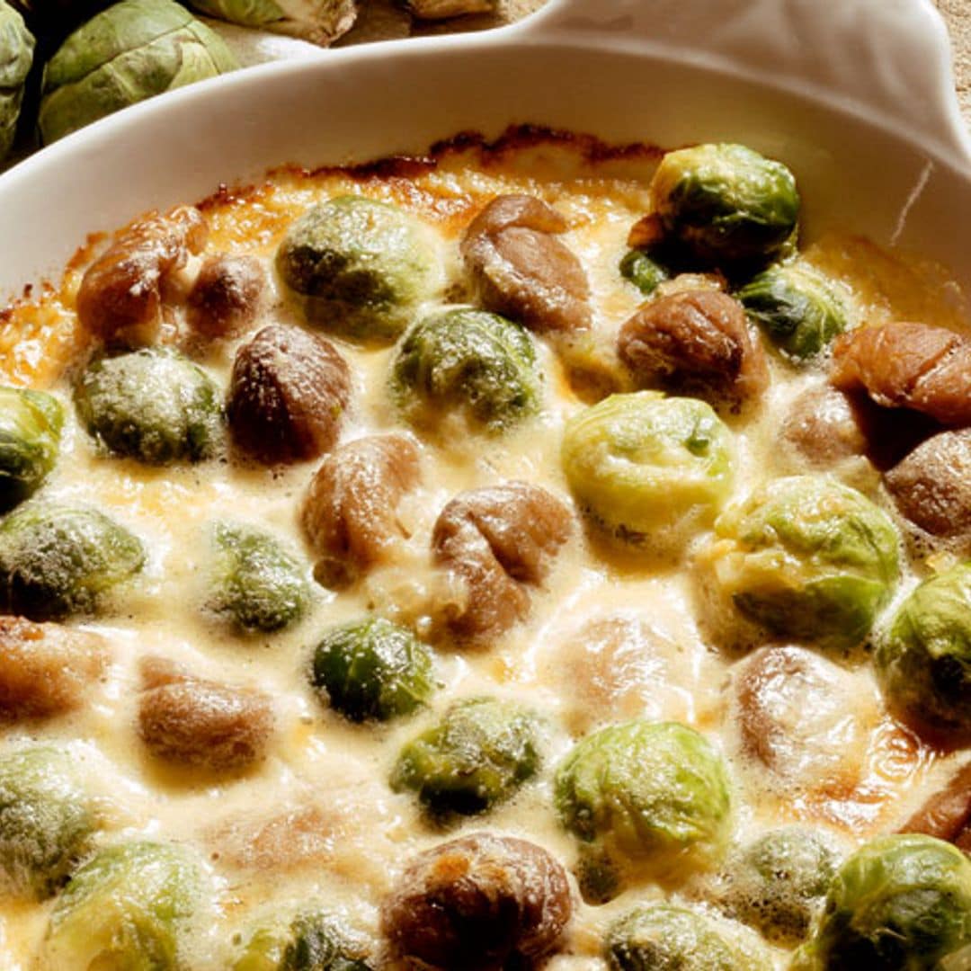 Coles de Bruselas gratinadas con castañas