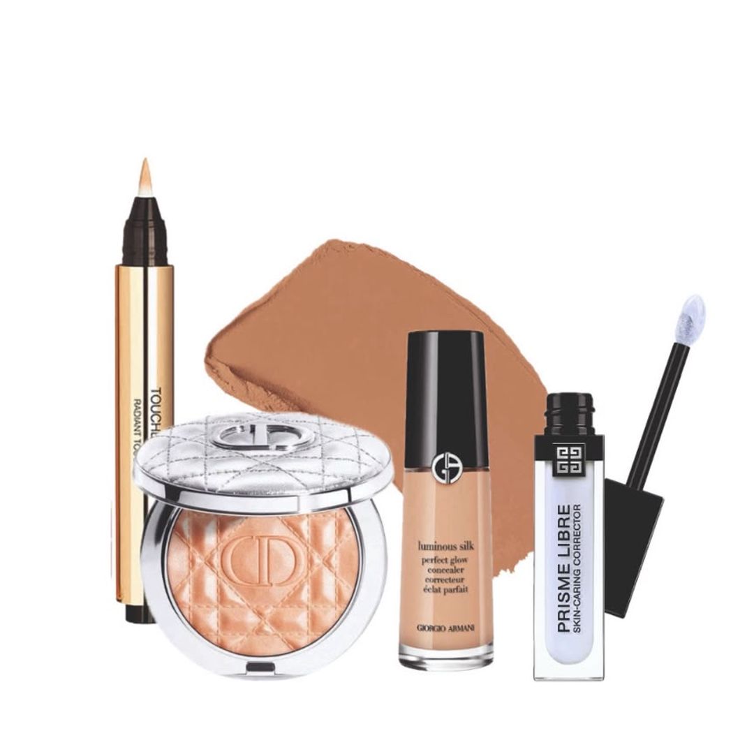 1. Icónico: iluminador Touche Éclat (45 €), de YSL Beauty. 2. En polvo: Forever Glow Luminizer(57 €), de Dior. 3. Dos en uno: corrector iluminador Luminous Silk Concealer (45 €), de Armani. 4. Hidratante: corrector con tratamiento Prisme Libre Skin-caring (40 €), de Givenchy. 