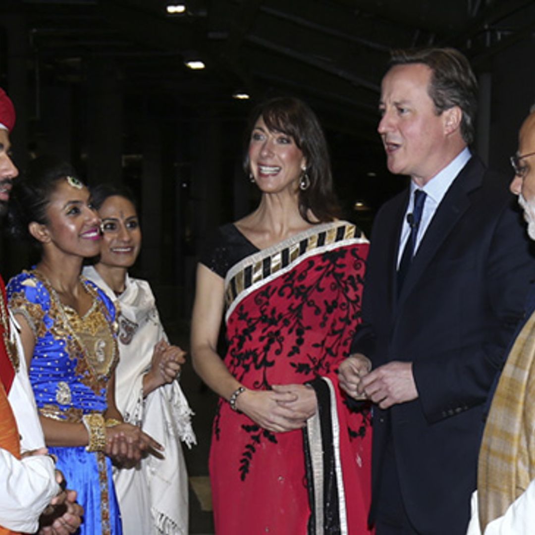 Samantha Cameron, con sari y bindi para recibir al primer ministro indio