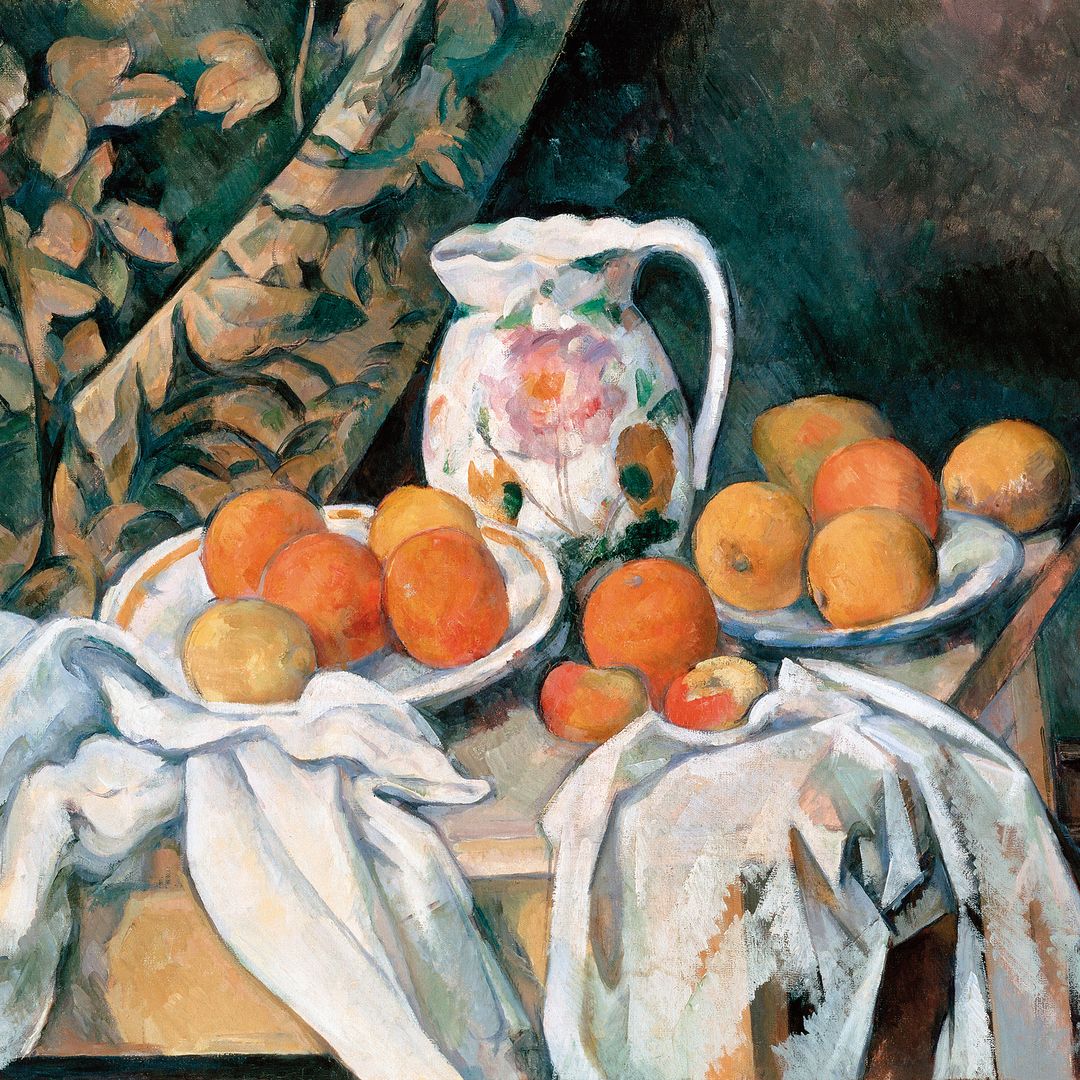 Naturaleza muerta con una cortina, de Paul Cézanne, circa 1898. Óleo sobre lienzo, procedente del Museo del Hermitage, San Petersburgo, Rusia
