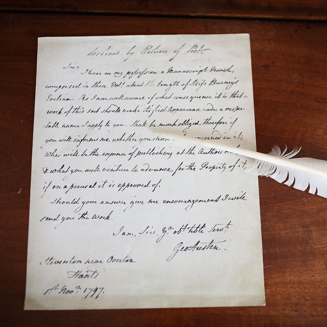 Facsímil de una carta dirigida al Sr. Cadill (presunto editor) por el padre de Jane Austen, ofreciéndole Orgullo y prejuicio.