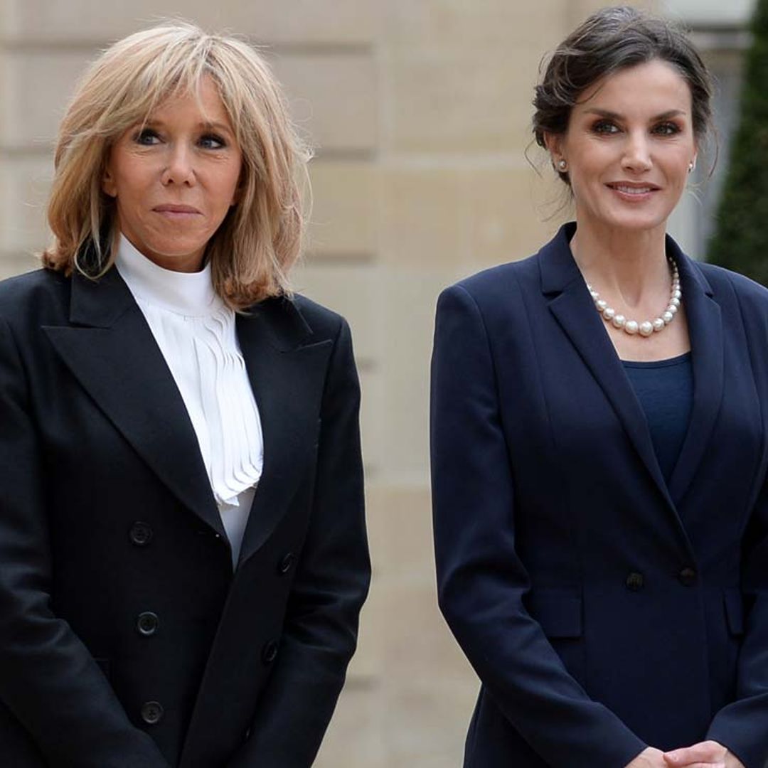 Doña Letizia estrena un nuevo traje de efecto 'fit' para su cita con Brigitte Macron