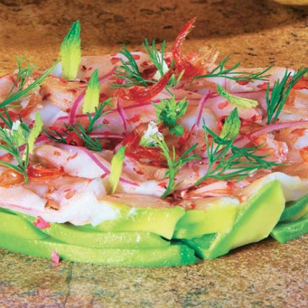 'Carpaccio' de langostinos con aguacate