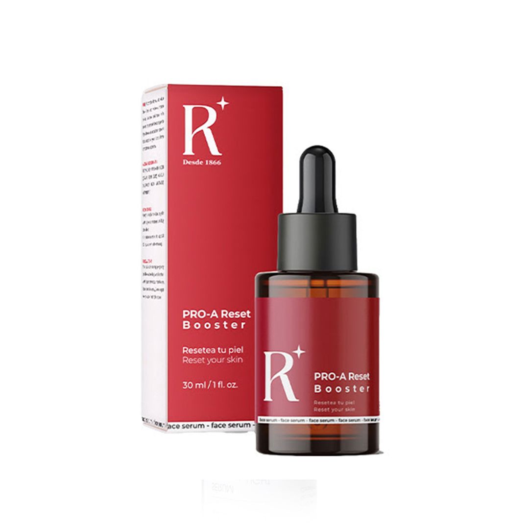 Pro-A-Reset Booster, de R+ (18,90 euros, disponible en la tienda online de Droguería Riesgo). Un sérum ultraactivo y formulado para tratar todos los signos de envejecimiento a base de retinol puro al 0,3%, niacinamida y células madre de la uva. 