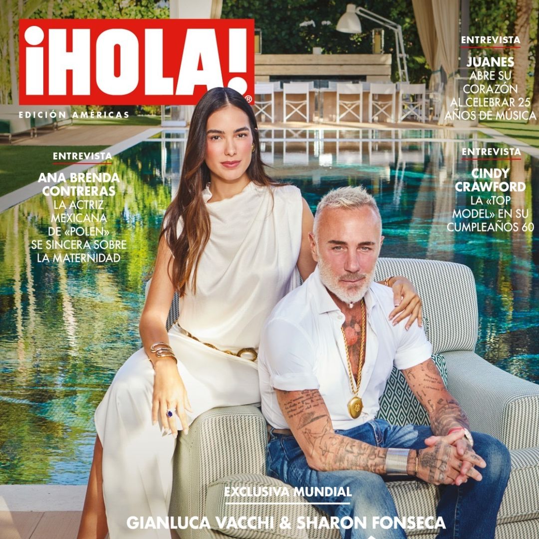 Gianluca Vacchi y Sharon Fonseca en la portada de ¡HOLA! Américas: su hogar, un paraíso en Miami
