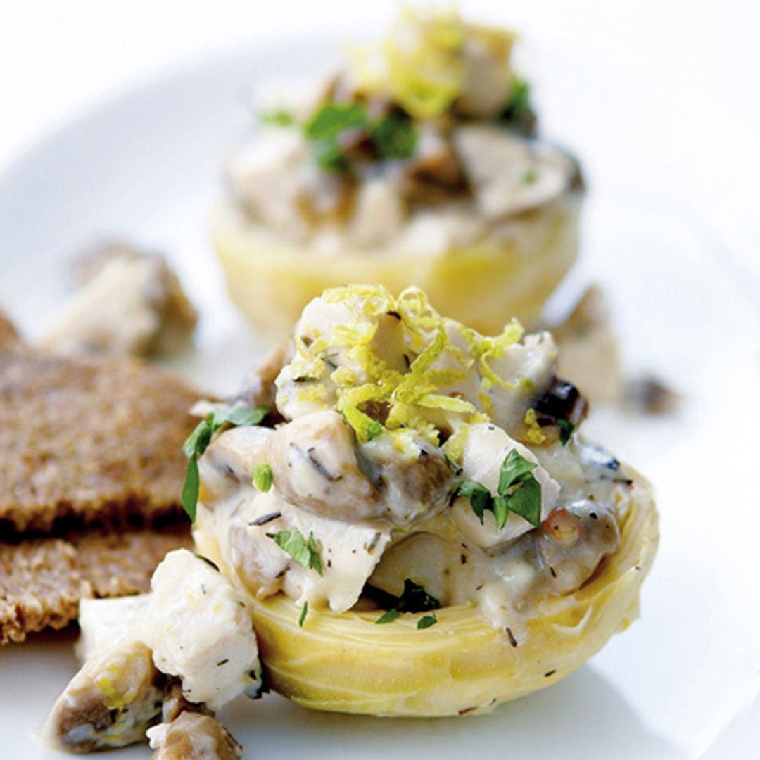 Corazones de alcachofa rellenos de pollo