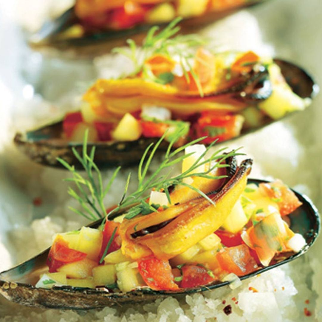 Mejillones con ensalada de mango