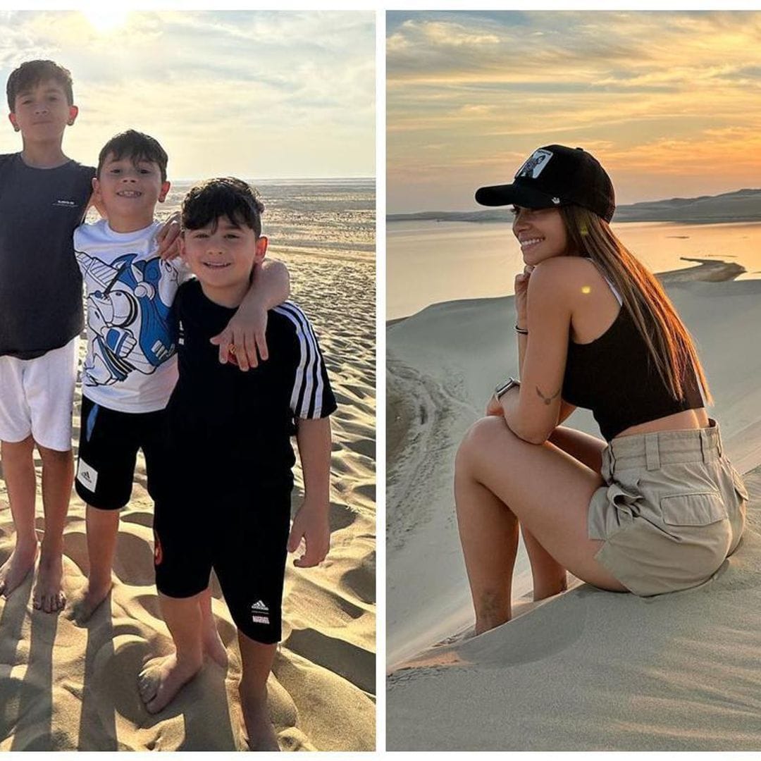 Antonela Roccuzzo, esposa de Messi, disfruta con sus hijos del atardecer en el desierto de Catar