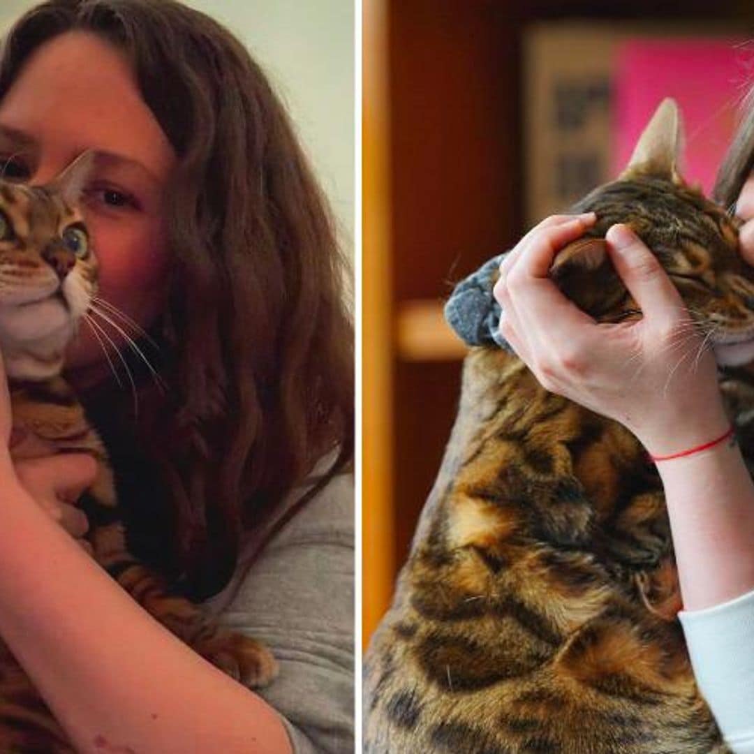 Además de su bebé, Joy Huerta también llena de mimos a su tierno gatito