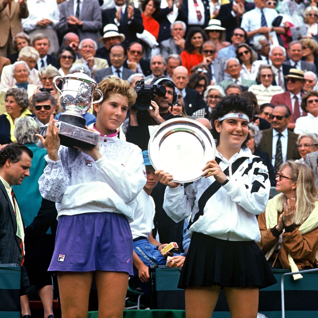 Monica Seles y Arantxa Sánchez Vicario en el Roland Garros en 1991