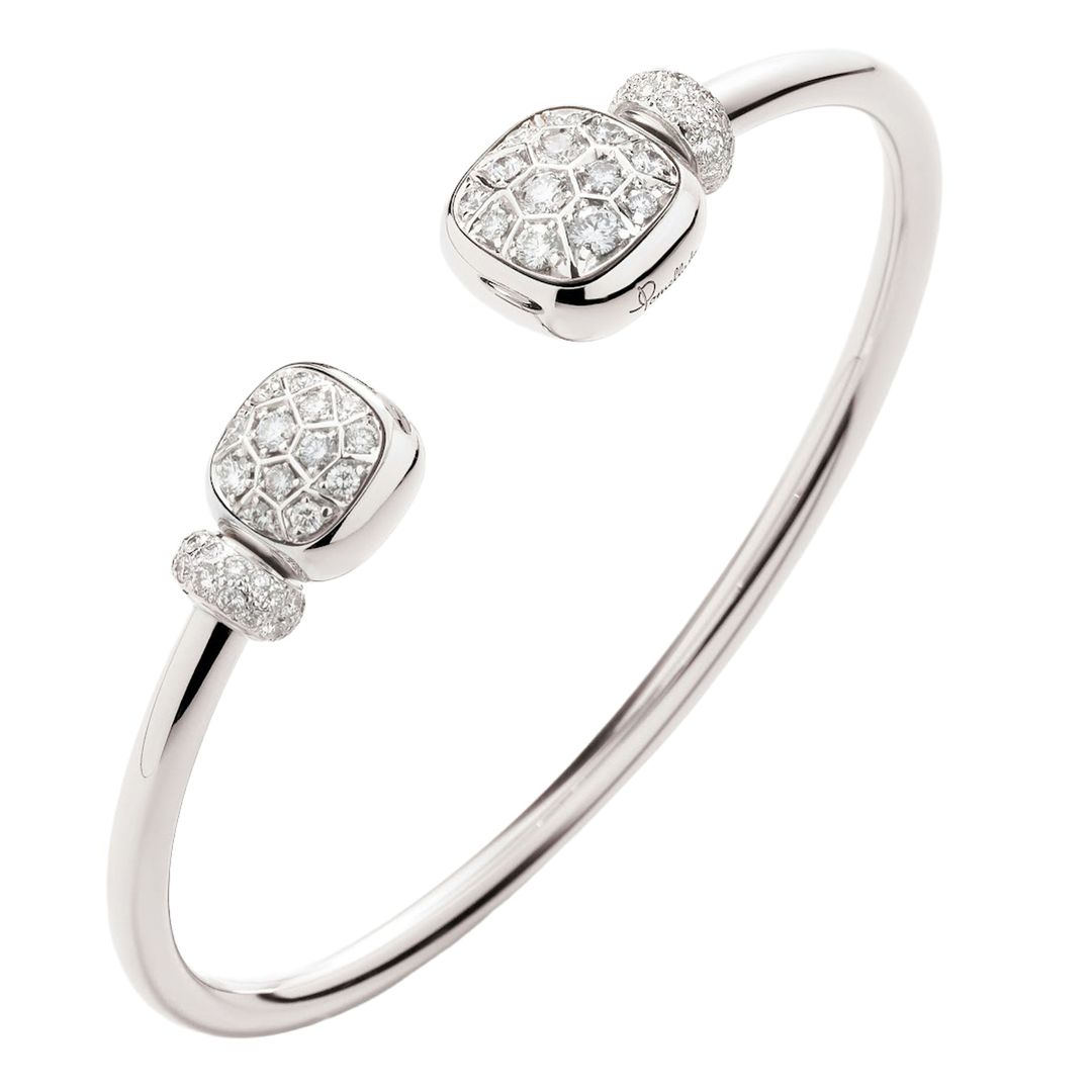 Pulsera rígida de oro blanco y diamantes (13.500 €), de Pomellato
