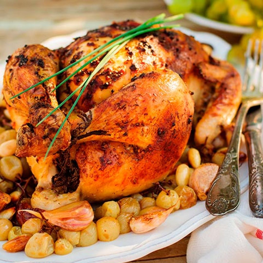 Pollo al horno con uvas