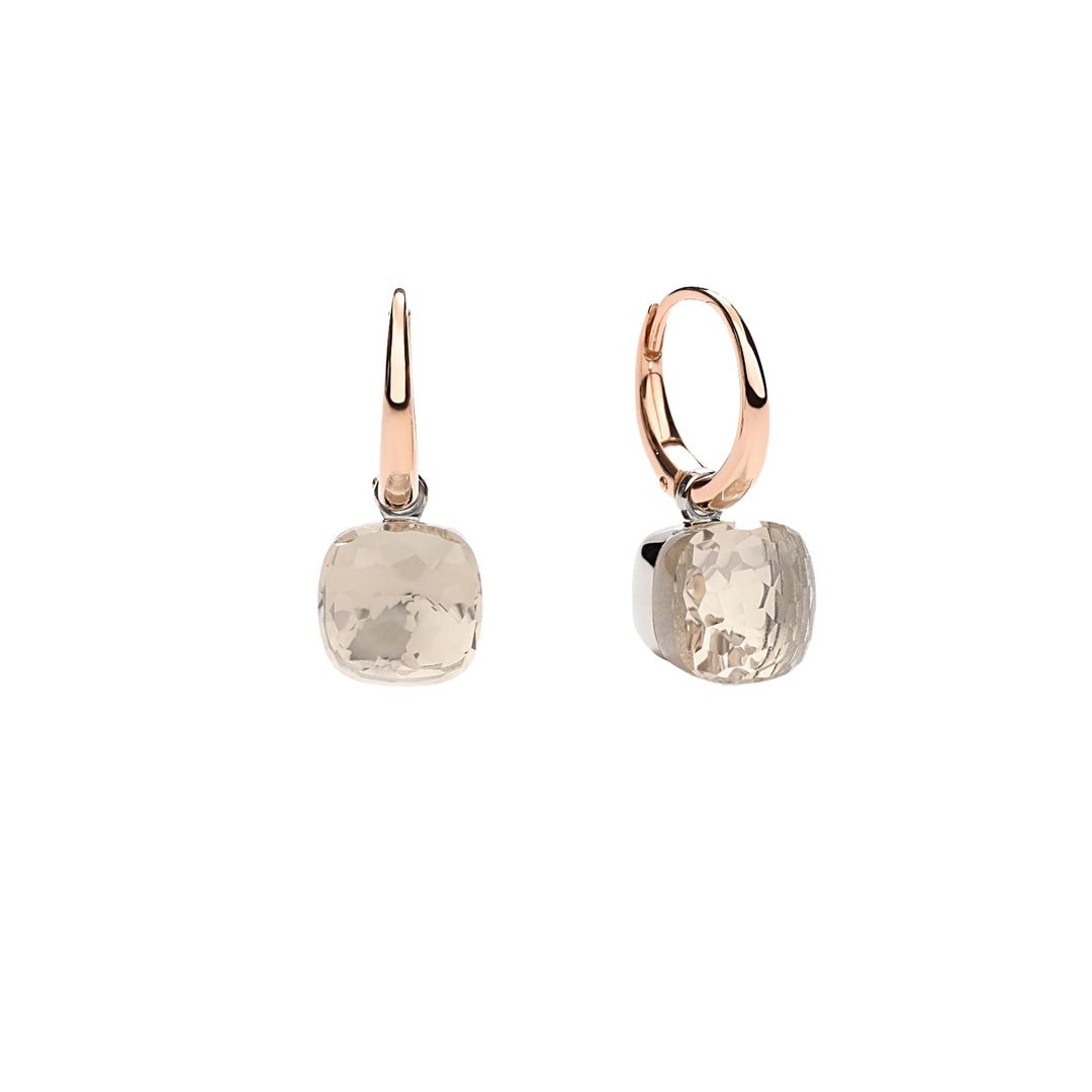 Pendientes de oro rosa y topacio blanco (3.650 €), de Pomellato