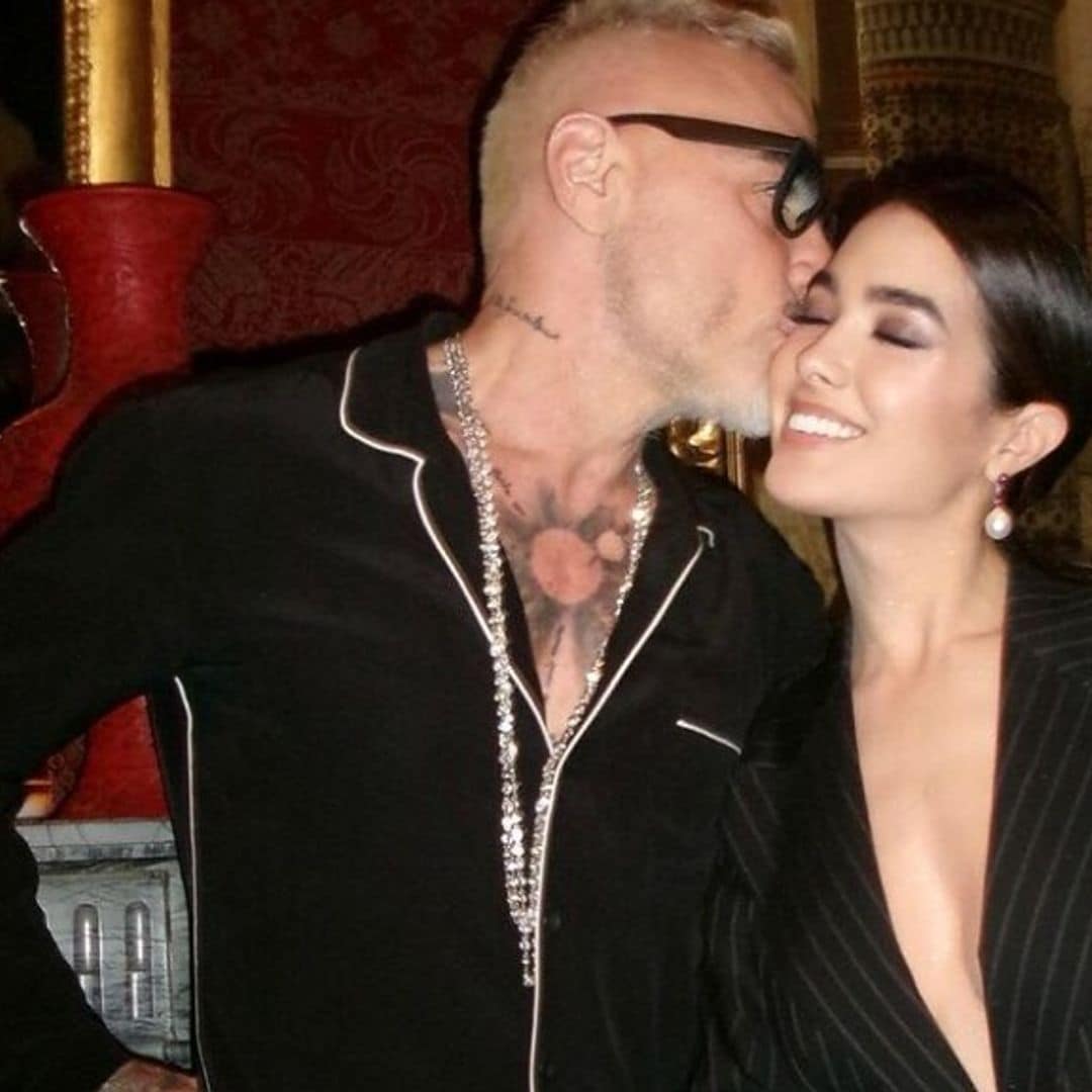 Sharon Fonseca y Gianluca Vacchi combinan sus atuendos durante la Semana de la Moda en Milán