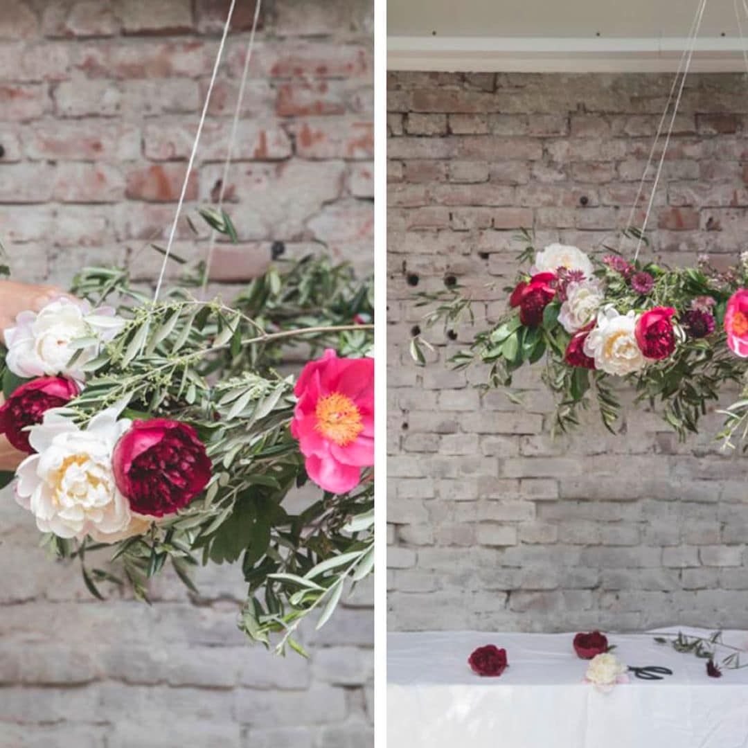 Haz un adorno colgante con flores para decorar una mesa de celebración