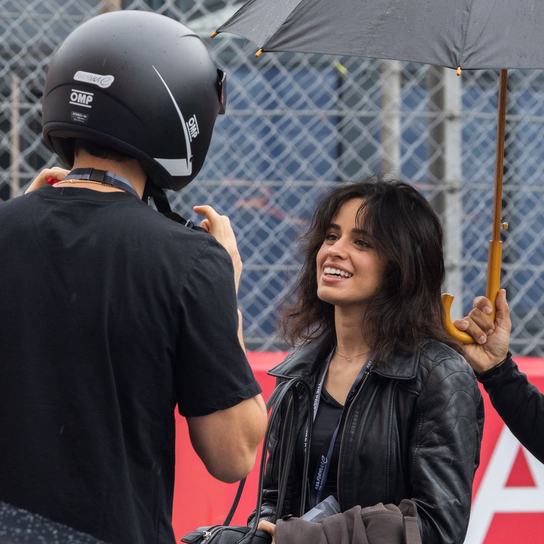 Camila Cabello and boyfriend, Henry Junior Chalhoub attend the Monaco E-Prix, Round 7 of the 2025 FIA Formula E World Championship at Circuit de Monaco on May 04, 2025 in Monte-Carlo, Monaco