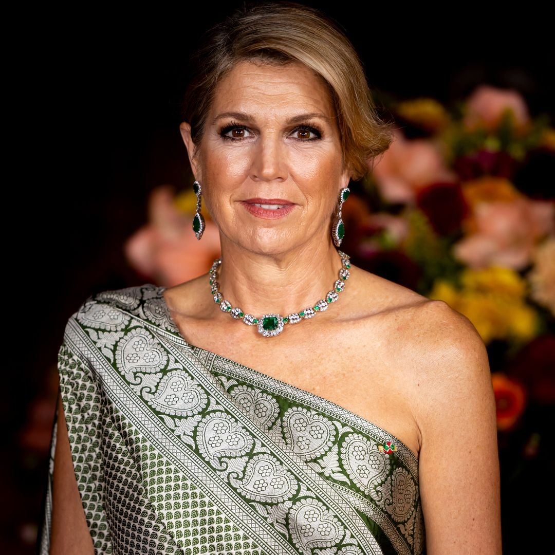 Máxima de Holanda deslumbra en Surinam: elegancia étnica sublime con un sari verde y las históricas esmeraldas de 1896