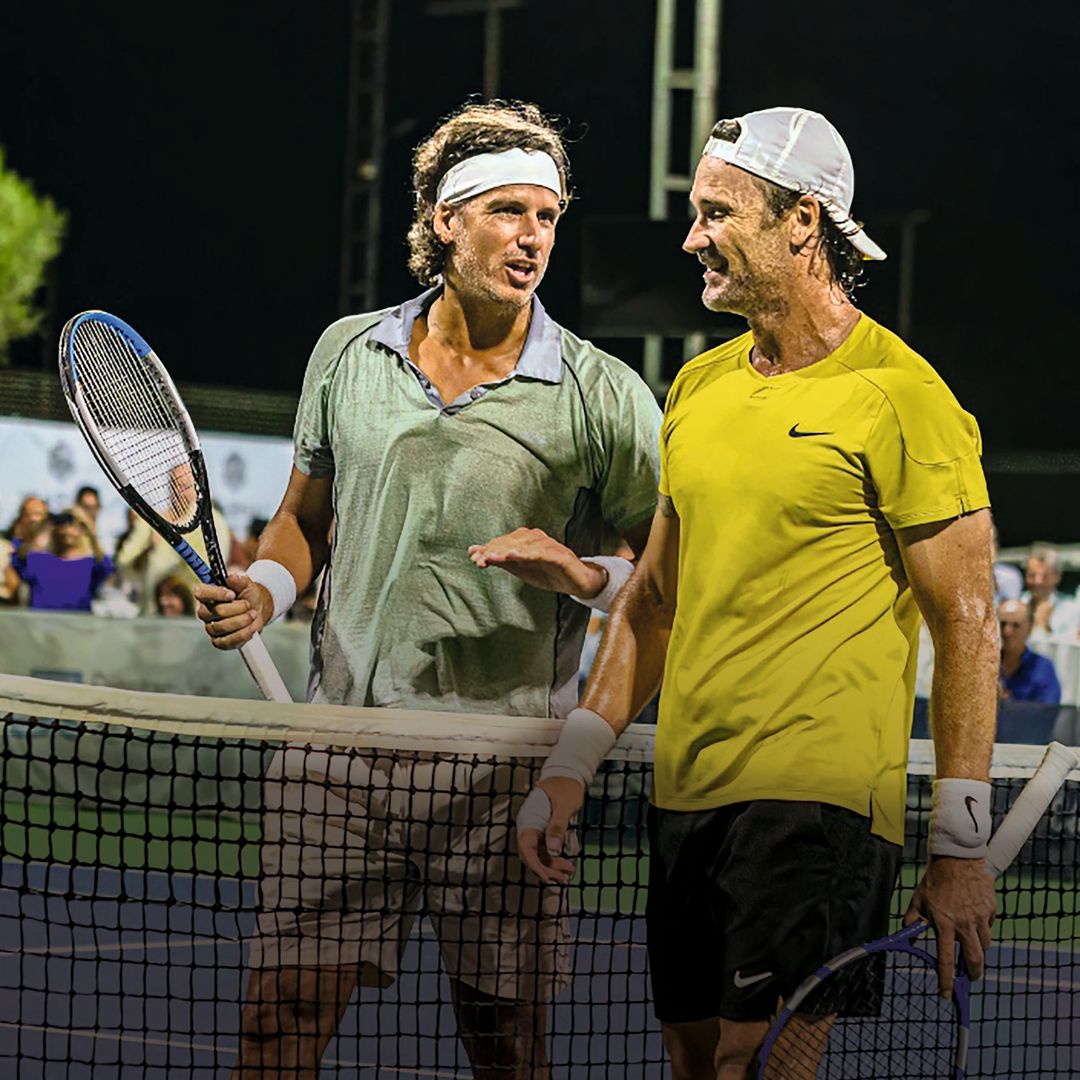 Carlos y Feliciano López en el partido de exhibición que jugaron en el I Foro del Deporte en Verano