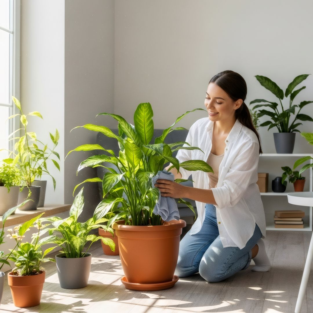 Mujer cuidando las plantas