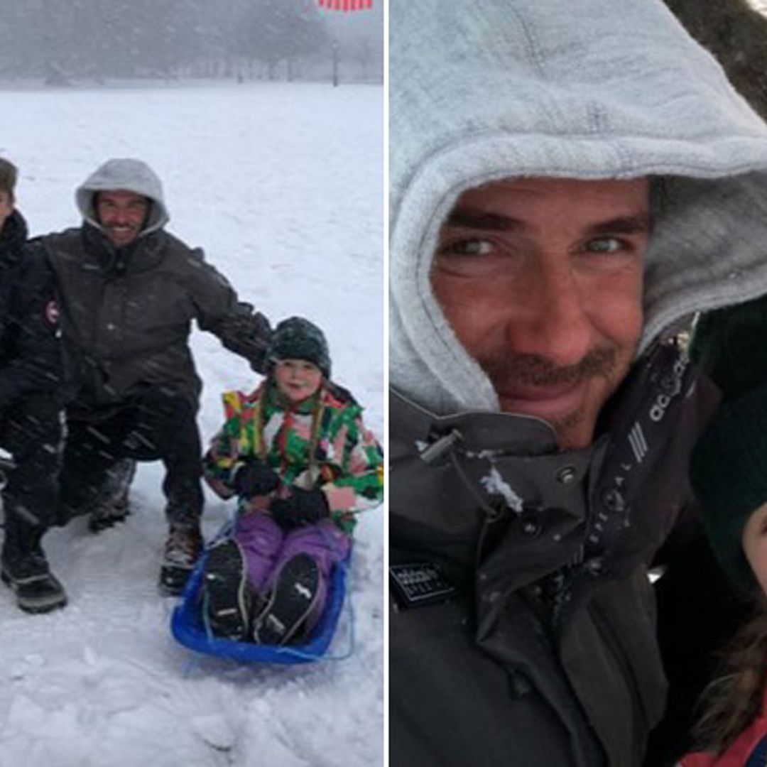 Trineos, ángeles de nieve... Los Beckham, diversión bajo cero