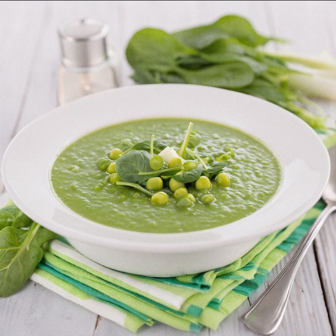 Gazpacho de espinacas y guisantes congelados