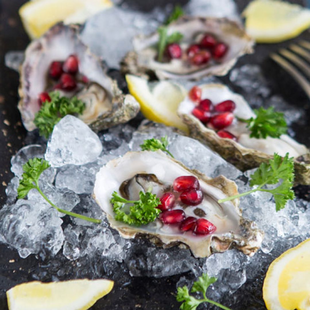 Ostras con vinagreta de granada