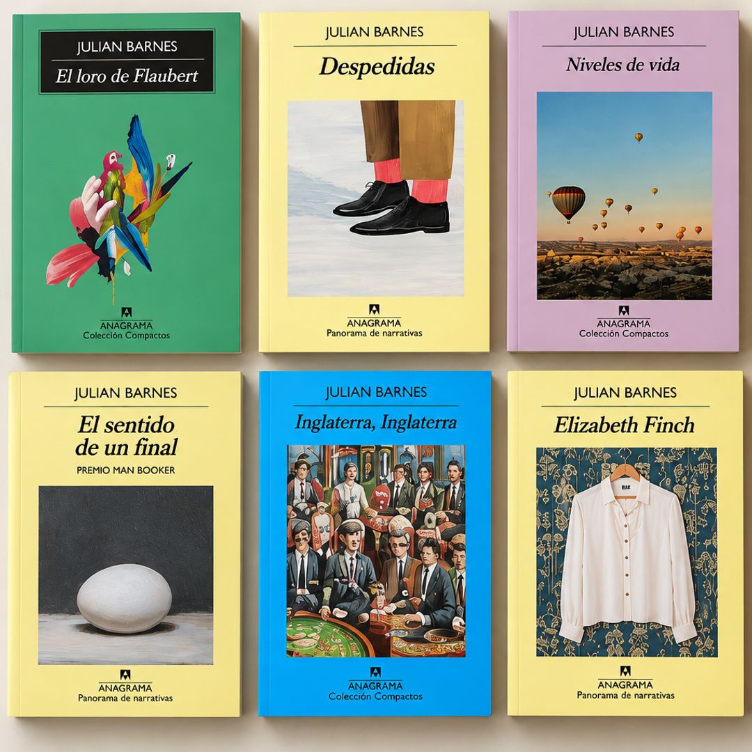 Collage con los libros de Julian Barnes