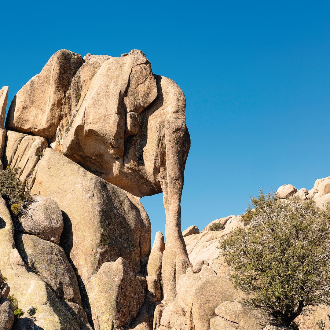 Roca de granito conocida como El Elefantito en La Pedriza, dentro del Parque Nacional de Guadarrama, Madrid