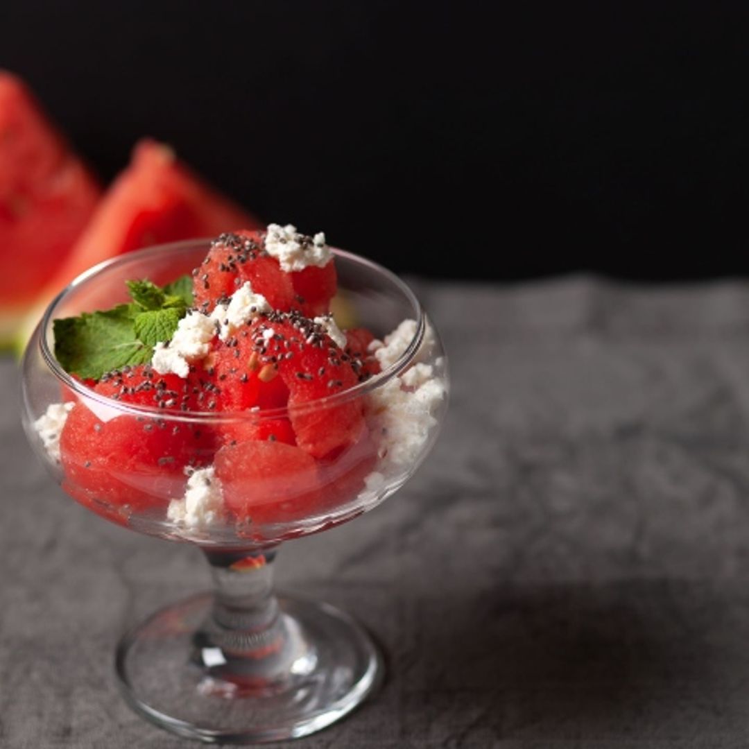 Postre de sandía con queso feta