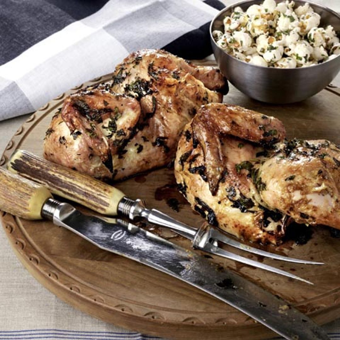 Pollo frito con jengibre y corteza de hierbas