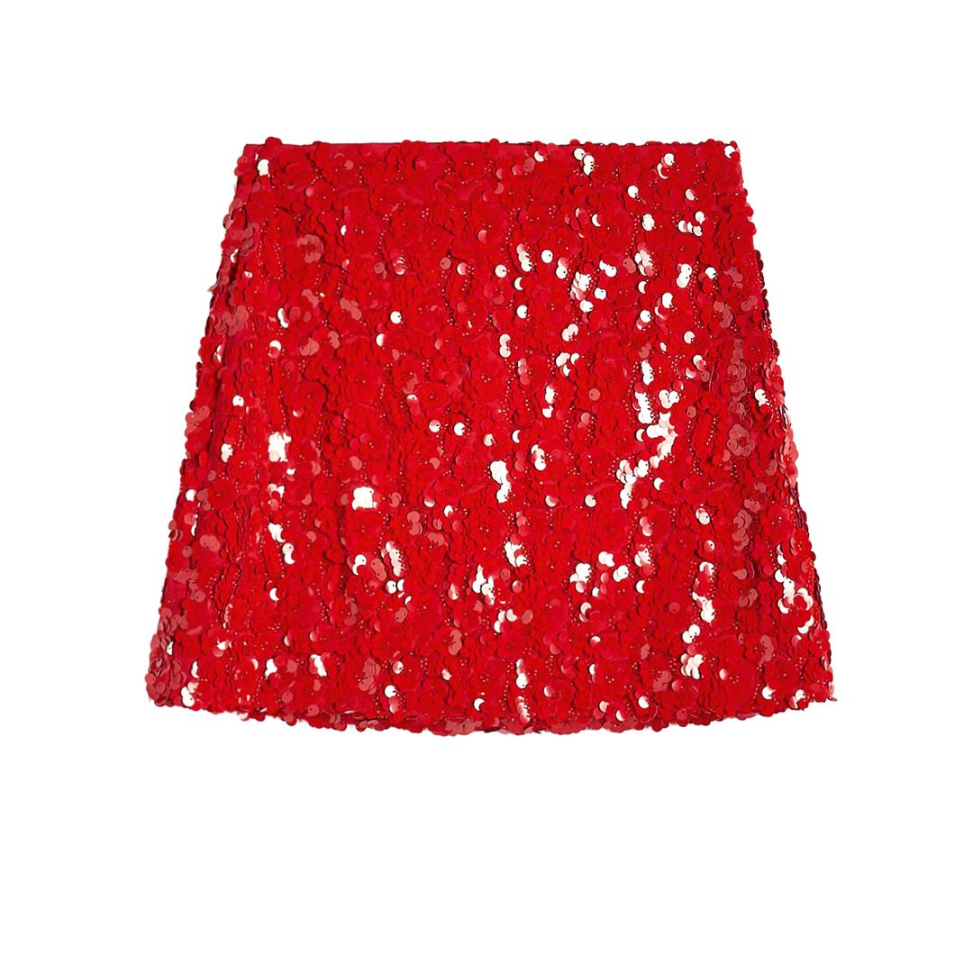 Falda mini de lentejuelas (59,99 €), de Reserved
