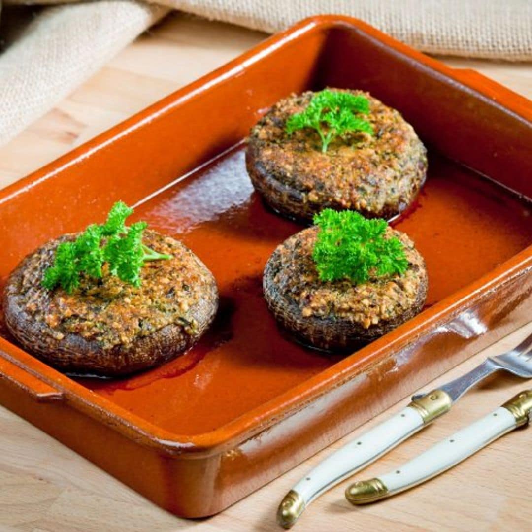 Hamburguesa de champiñones asados con jarabe de arce