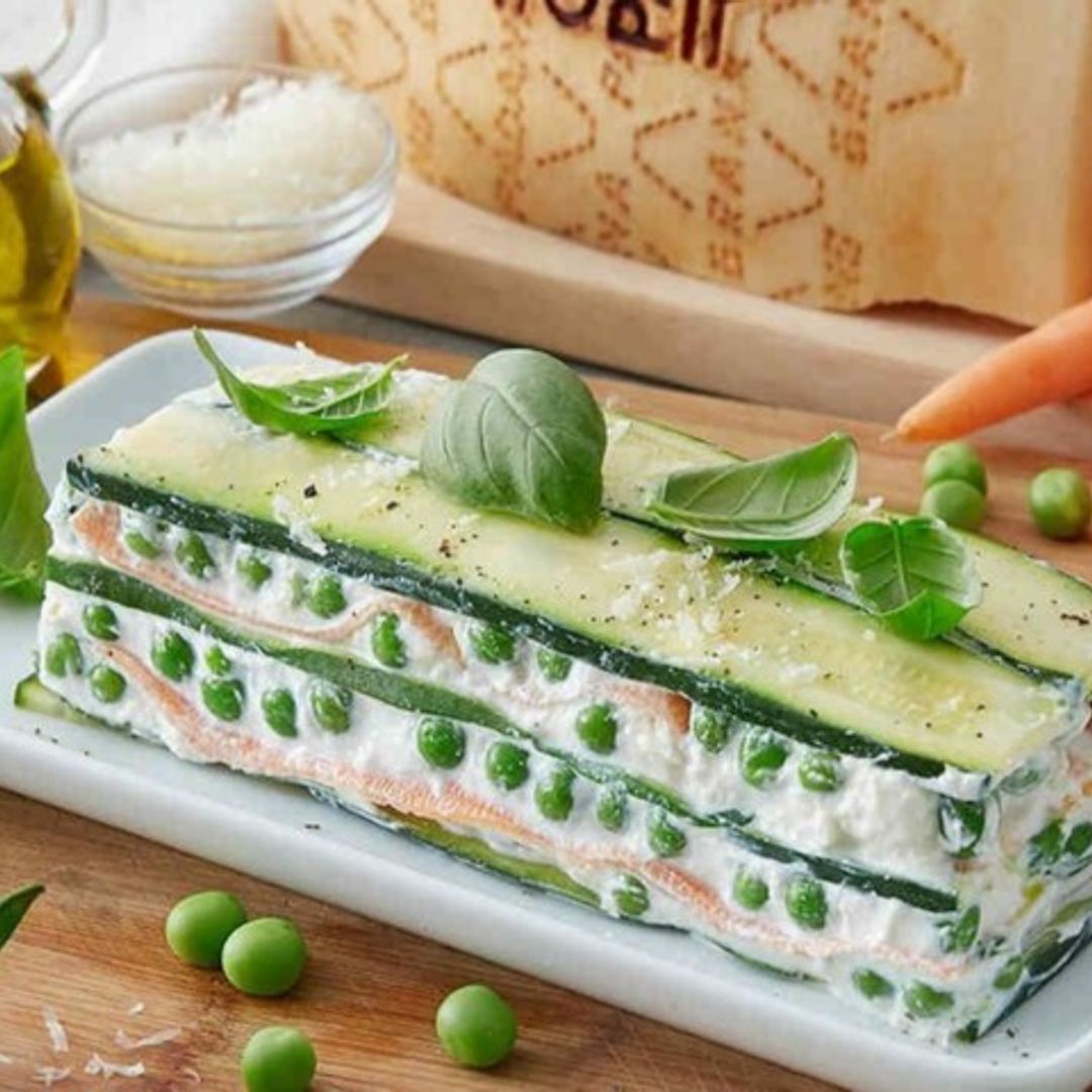 Lasaña fría de verduras, 'ricotta' y queso Grana Padano