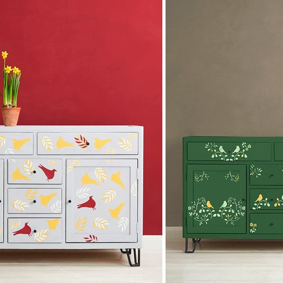 Decora un aparador con pintura y plantillas de estarcido