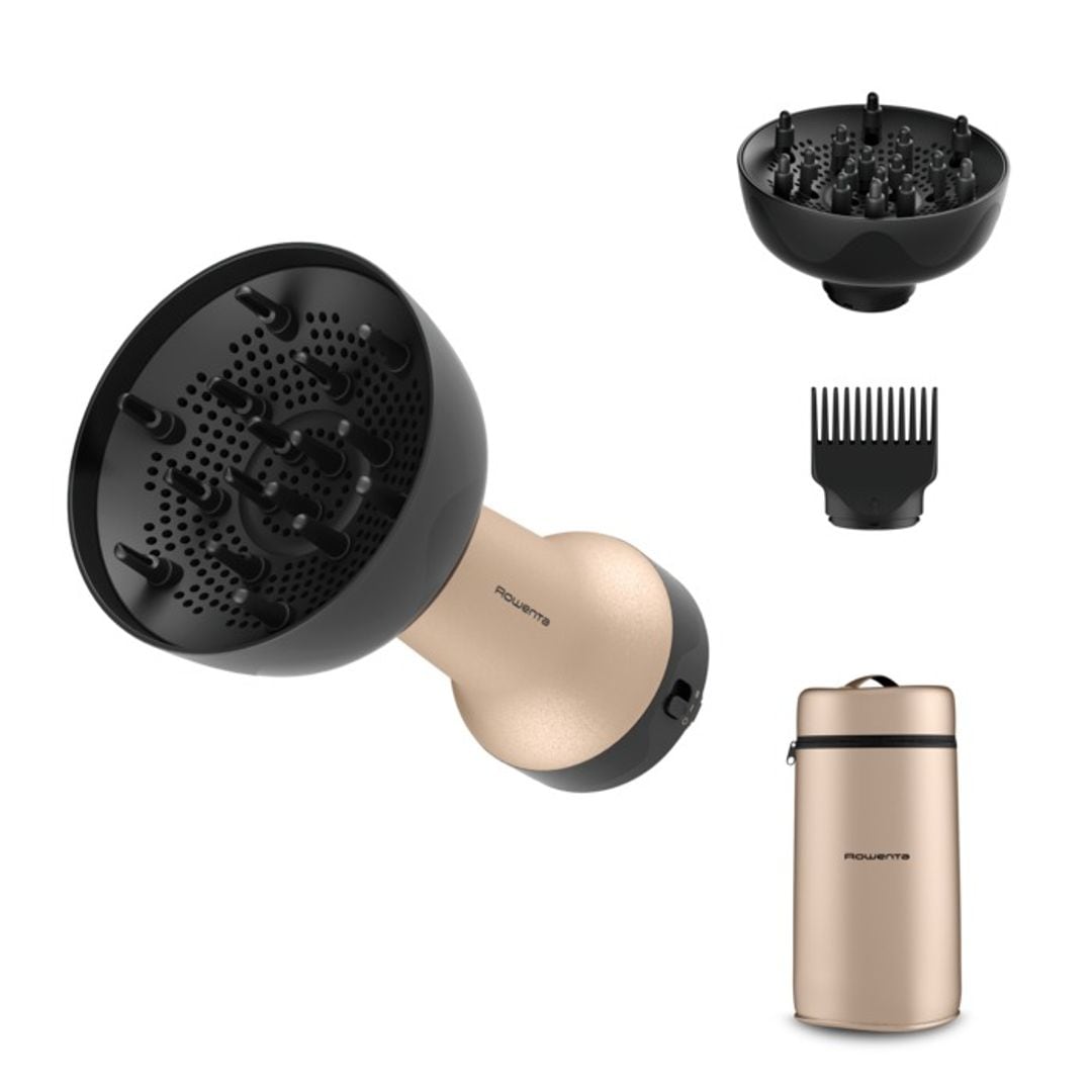Difusor Rowenta Ultimate Experience con accesorios para cabello rizado.