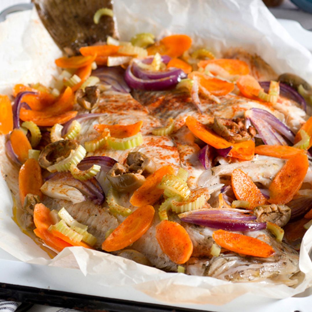 Rodaballo en papillote con verduras