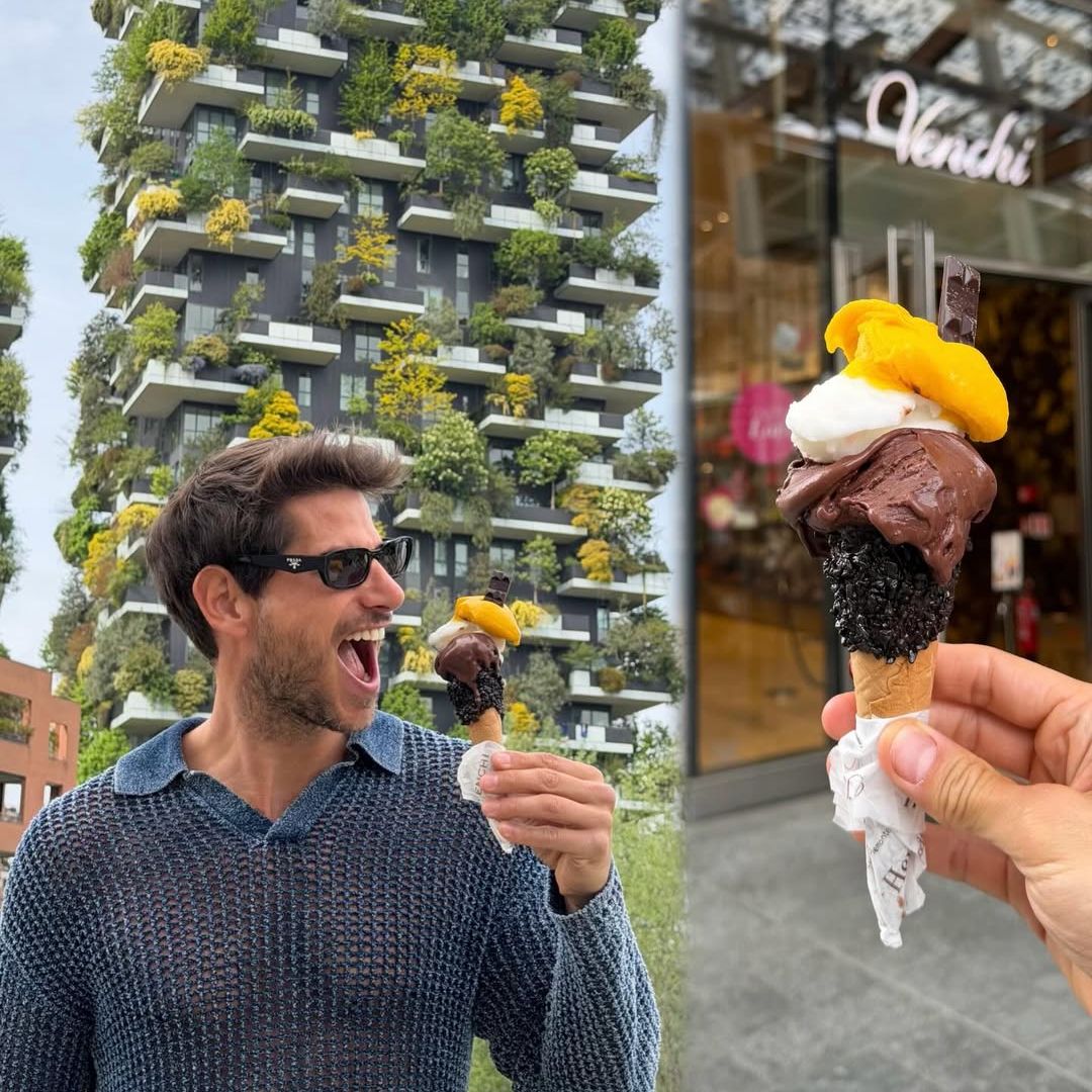 Bosco Verticale, símbolo de la nueva arquitectura milanesa, y helado de Venchi, Milán